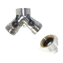 Y3414CH, Garden Hose Y Adapter Shut-Off Valve Metal Construction