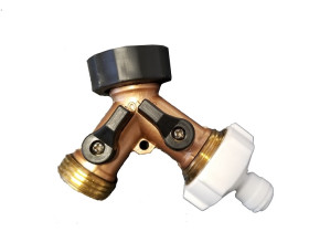 Y3414BR, Garden Hose Y Adapter Shutoff Valve Brass Construction