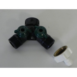 Y3414PL, Garden Hose Y Adapter Shut-Off Valve Plastic 1/4" quick connect fitting